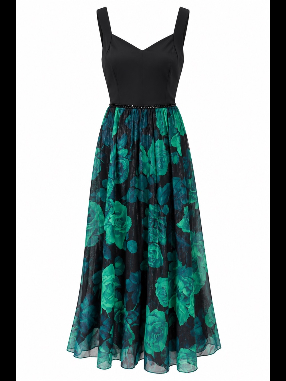 Alexa B Black Green Floral Maxi Dress NWT 10P